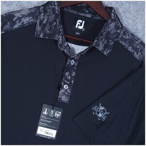 FootJoy Lisle Cloud Camo Trim Black Legends Golf Course Polo NWT Large